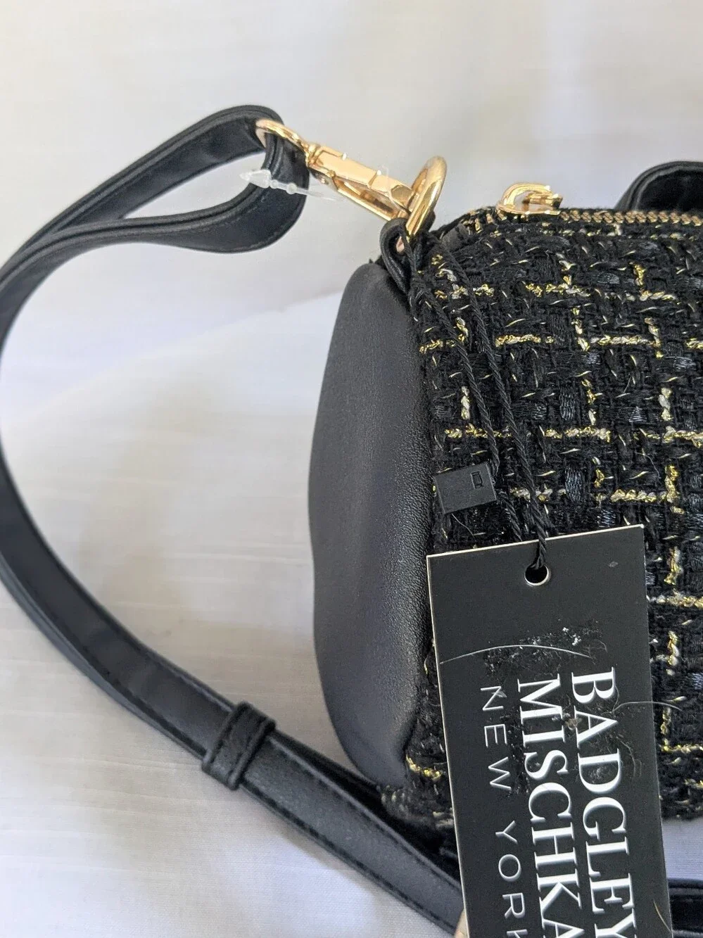 Badgley Mischka Black Tweed Crossbody with Gold Accents Nwt